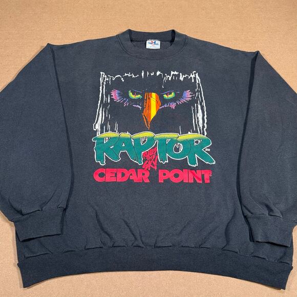 Vintage Raptor Cedar Point 90s Roller Coaster Amusement Park Crewneck Size 2XL - Picture 2 of 7